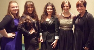 Members of the Allen Phi Theta Kappa chapter attending the Kansas Region Convention were, from left, Jessica Lancaster, Anna Mammedova, Elvira Avdeyeva, Renee Reichard, and sponsor Nikki Peters.