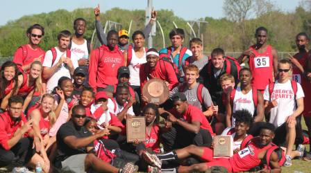 The Allen County Red Devils Track Team celebrates its Conference awards.