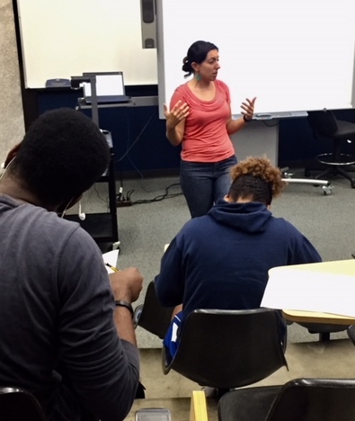 Katie Mitchell teaches her sociology class. 