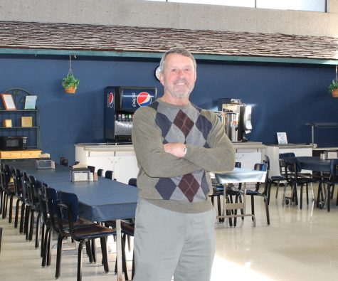 Allen President John Masterson in the college cafeteria, which was originally designed for a fraction of the diners it serves each meal.