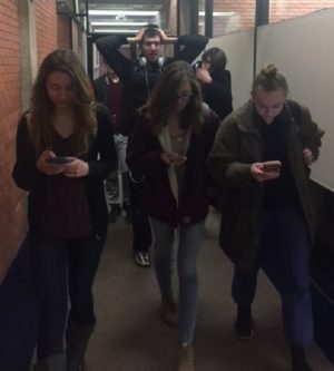 Basic courtesy and awareness can prevent congestion in school hallways. Demonstrated by Padyne Durand, Judd Wiltse, Paige Durand, Ian Malcom and Chloe Bedell.