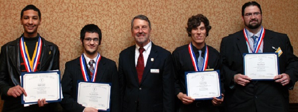 Imani Lemon, from left,  and Paul Borcherding represented the Iola Campus at the 2019 All-State Kansas Scholarship luncheon in Topeka. John Masterson, Allens president, honored them along with Trenton Ming and  Shiloah Hutsen of the Burlingame Campus