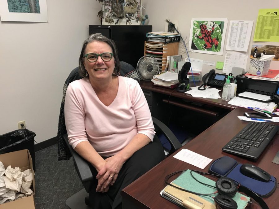Deb Erikson, who is completing her last year of teaching at Allen, manages her online biology courses.