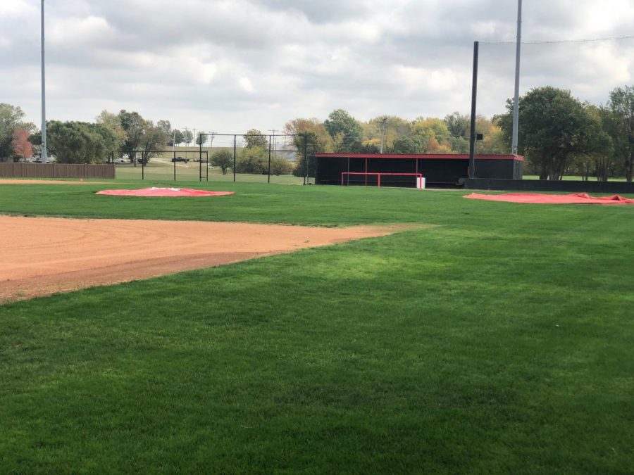 The ACC baseball field sits empty as players are unable to return to practice as normal due to a surge in COVID cases that led to the entire team being quarantined.