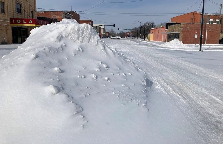 Snow pile on downtown street